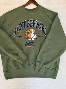 Korean brand Saint Bernard Olive Green Graphic Crewneck Sweater